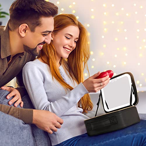 VANMRIOR Travel Makeup Bag with LED Lighted Make up Case with Mirror 3 Color Setting Cosmetic Makeup Box Organizer Vanity Case for Women Beauty Tools Accessories Case Rechargeable, Black, Travel