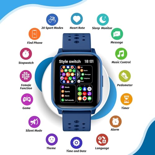 DMG Kids Smart Watch Girls Boys, Smart Watch for Kids Game Smart Watch Gifts for 4-16 Years Old with Sleep Mode 20 Sports Modes 5 Games Pedometer Birthday Gift for Boys Girls(Blue)