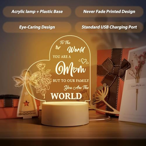 YHCG Mum Birthday Gifts, Gifts for Mum Engraved Night Light, Birthday Gifts for Mum with Touching Words, Mum Gifts from Daughter Son, Idea Gifts for Mum, Presents for Mum