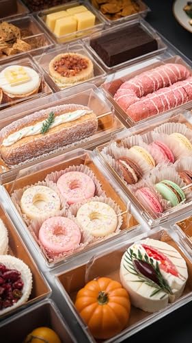 Sweet seven 50 Pack 3.5" Brown Square Disposable Paper Charcuterie Boxes with Clear Lids for Food Desserts and Bakery Items Ideal for Sandwiches Cake Slices Cookies and More