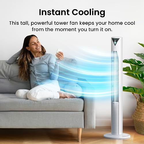 Pro Breeze 20dB Silent Tower Fan with Remote Control, Powerful 45W Energy Fan, 4 Modes, 12H Timer, 46" Large Bladeless Tower Fan, Advanced Sleep Mode, Front Display, 70° Oscillation