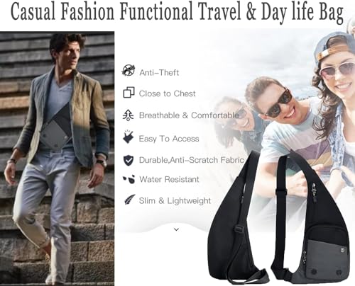 Azonee Sling Bag Slim Crossbody Personal Pocket Chest Bag Anti-Thief Shoulder Bag Backpack Casual Daypack Fanny Pack Travel for Men, Hiking, Cycling, Travel- Grey