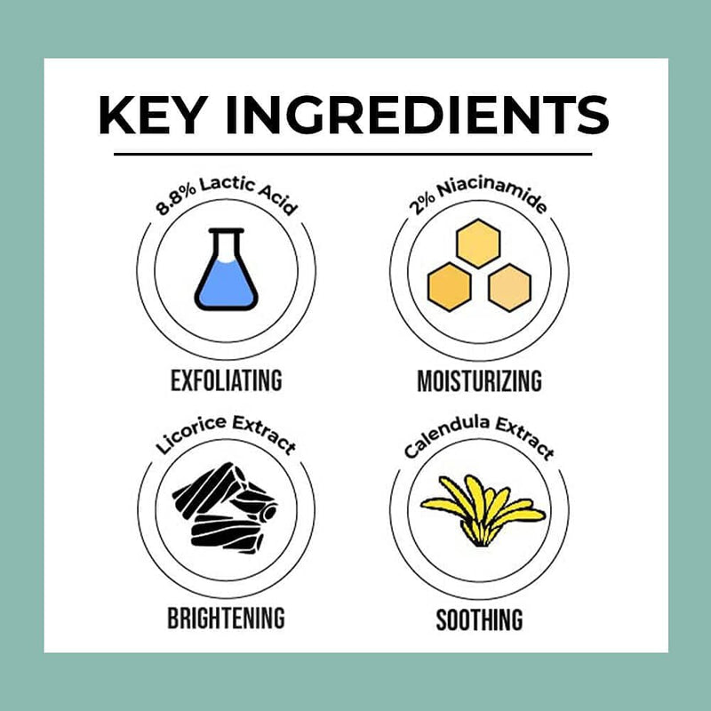 Liquorice & 8.8% Lactic Acid (AHA) Chemical Peel For Even-Toned, Glowing Skin With 2% Niacinamide, Calendula Extract, AHA Peeling Solution For Face, Chemical Exfoliator For Unisex, 30g