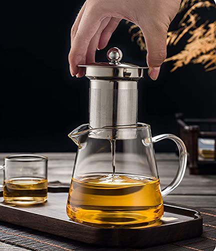 Shinzy 950ml Borosilicate Glass Teapot Kettle, Stovetop & Microwave Safe Glass Teapot With Removable Stainless Steel Infuser, Premium Quality Teapot/Coffee Pot with 4 Nos 100ml Transparent Cup