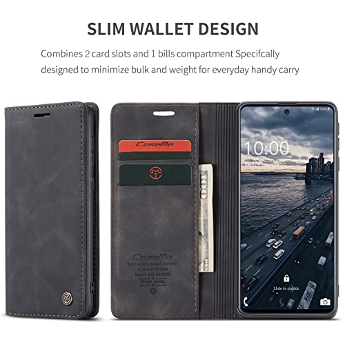 ELEPIK for Samsung Galaxy A23 Case with Card Holder, Kickstand [2 Card Holder + 1 Cash Slot] [for Women & Men] [Durable PU Leather] Magnetic Wallet Phone Cover for Galaxy A23, Elegant Black