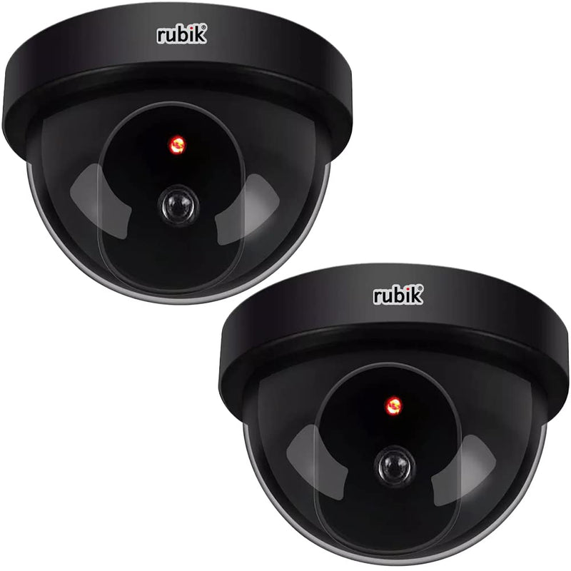 Rubik 2pcs Dummy Security Cameras with Flashing LED Light Fake CCTV Surveillance Simulation Camera Security Indoor Dome Camera with LED Light (Basic, Black)
