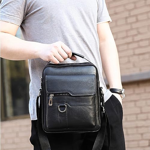 Goodern Messenger Bag for Men,PU Leather Satchel Pouch Side Crossover Handbag Crossbody Shoulder Purse Waterproof Shoulder Backpack Bag Unisex Laptop Bag Chest Casual Daypack for Travel Hiking-Black
