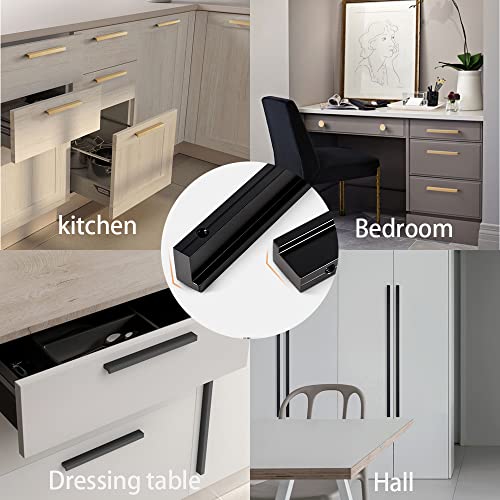 Goo-Ki Cabinet Handles 12 PCS - Black Drawer Pulls 5 in (128mm) Hole Centers - Tilted Solid Drawer Handles for Kitchen Cabinet Pulls - Finger Pull