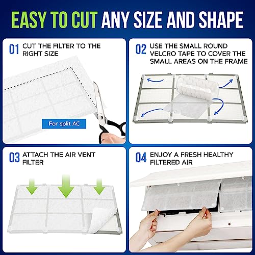NEOBLOOM AC Filter Electrostatic Air Filter Sheet for Healthy Anti Allergy Anti Dust Airflow for Split AC & Central Air Condtioner Vent Air Filter for Clean Air Replacement 60X300CM + Adhesive Tape