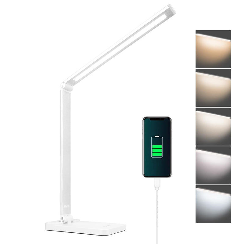 mafiti LED Desk Lamp, Aluminum Daylight Lamp Touch Control,Eye-Caring Dimmable Foldable Table Lamp for Back to School,Office,Bedroom,Working,Reading,Gift (white)
