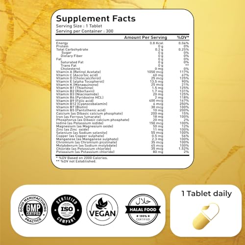 Natrolina Adults Multivitamin for Men & Women 300 Tablets With Multi Minerals & Multi Vitamins | Support Immune System with Antioxidant Vitamin C & E, Energy & Metabolism | Daily Nutritional Support