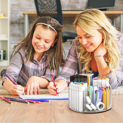 Absonic Acrylic Pen Holder Pencil Organizer, 360-Degree Rotating Pencil Holder, Crayon Organizer for Kids Marker Holder Caddy Organizer for Desk, Kids Desk Organizer for Office Home School Art Supply