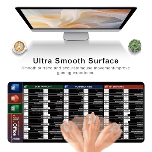 Adando Felt Desk Mat Mousepad: 90x40cm Felt Anti-Slip keyboard and Mouse Pad - Large Desk Pad with Office Shortcuts Pattern for Gaming, Office, Home - Fit for Desk Accessories, PC, Computer, Laptop
