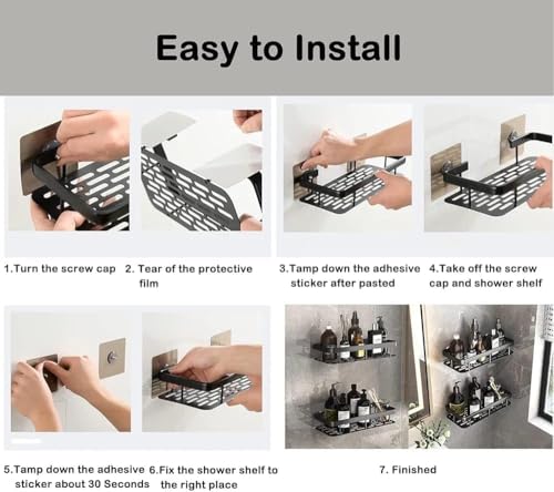 Shower Caddy Silver, Self Adhesive 2 Pack Shower Shelves with Hooks, Bathroom Organizer and Storage, No Drilling Rust Proof Aluminum Shower Racks, Bathroom Accessories