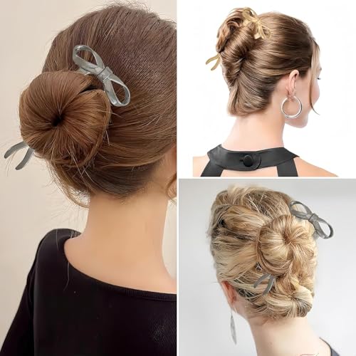 Beynant 2PCS Vintage French Hair Forks for Women U Shaped Updo Metal Hair Pins for Long Thick Hair,Large Gold Bow 2 Long Prong Bun Twist Hair Sticks,Medium Hair Accessories for Women