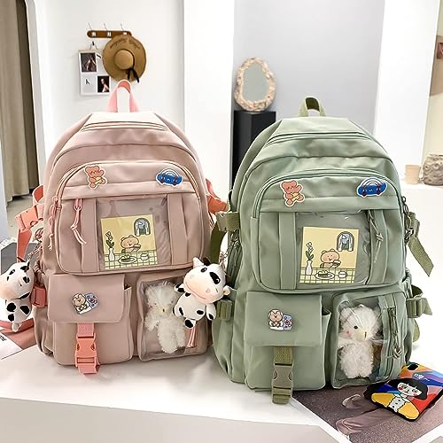 School bag, school bag leisure backpack middle school student laptop backpack, waterproof backpack, suitable as school bag, accessories plush pendant