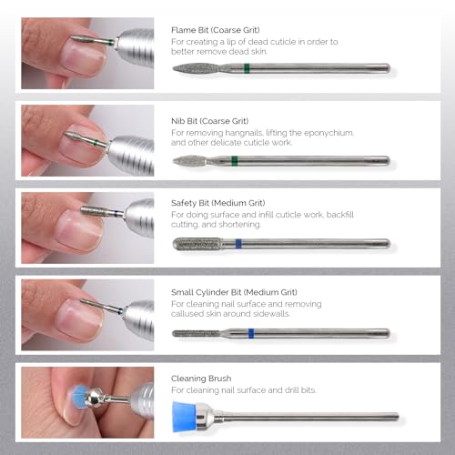 MelodySusie 10Pcs Diamond Nail Drill Bit Set, 3/32'' (2.35mm) Professional Cuticle Nail Drill Bits Kit for Acrylic Gel Nails, Efile Manicure Pedicure Shapen Remove Tools, Home Salon Use(Silver)