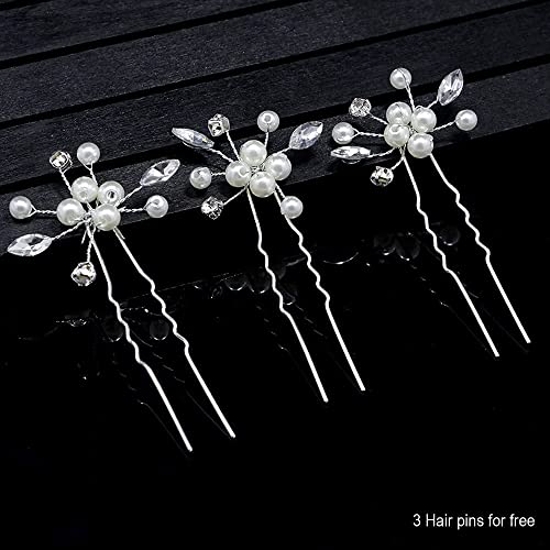 Excefore Bridal Wedding Hair Vine Extra Long Pearl and Crystal Beads Head Piece Bridal Hair Accessories Headband Hair Jewelry Hair Accessories, Silver