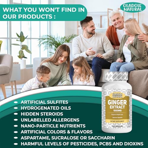 Oladole Natural Ginger Extract- 1000mg (120 Capsules) | Digestive Aid, Immune Booster, Maintain joint Health & Comfort, Supports Metabolic Function, Potent antioxidant & Boost Energy | Non- GMO