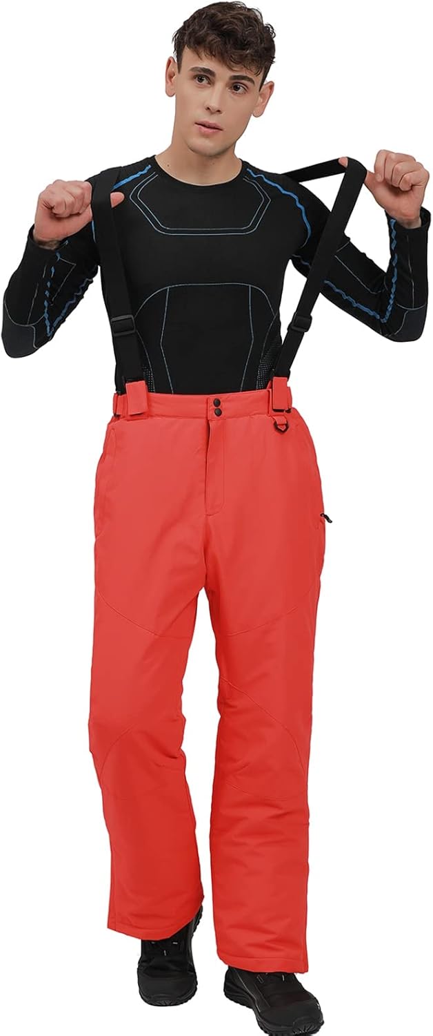 YEEFINE Men's Waterproof Snow Pants Insulated Outdoor Ski Pants Winter Warm Detachable Suspender Snowboard Bibs