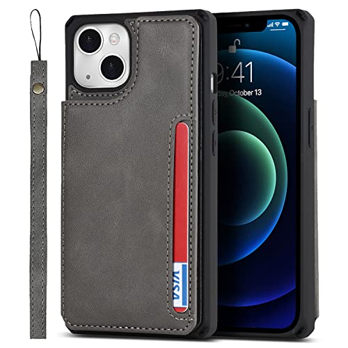 iCoverCase iPhone 11 Case, Wallet Card Holder Case [4 Card Slots] [with Lanyard] PU Leather Flip Shockproof Cover for iPhone 11 - Gray