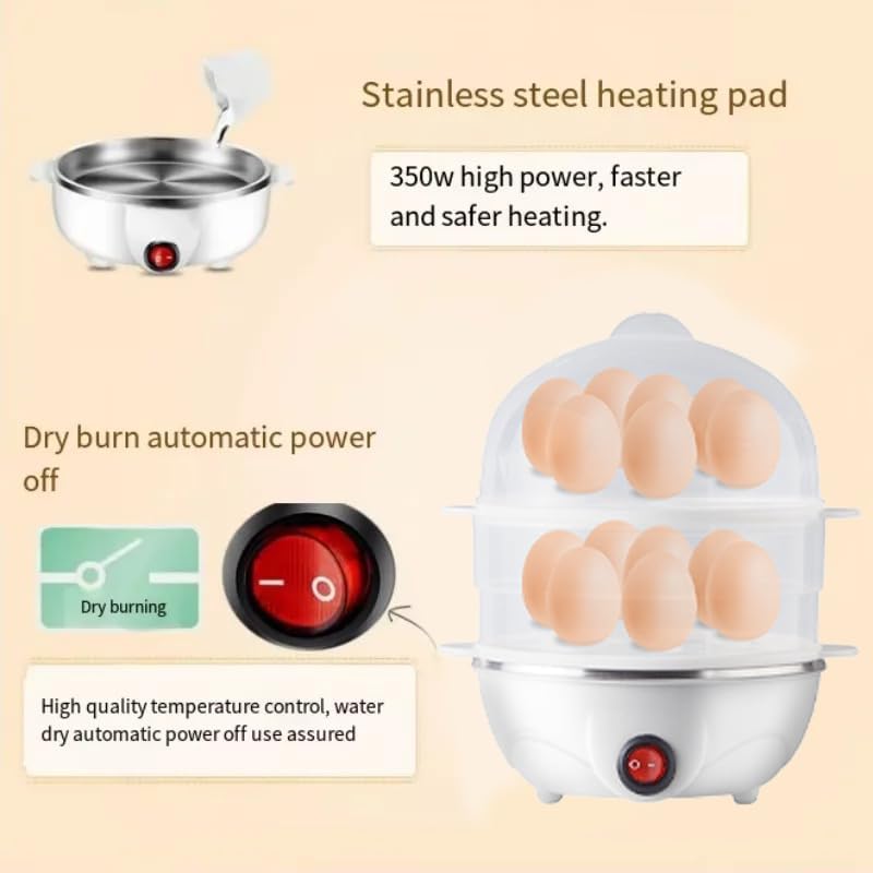 FDTY 1pcs Electric Egg Cooker,Double Layers Egg Cooker,14 Egg Capacity,for Poached,Omelets and Steamed Dumplings,350W,5.7 * 7.3 in,White