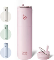 Insulated Water Bottle 24oz with Straw Lid and Handle for Sports Travel Gym Stainless Steel Water Bottles Double-Wall Vacuum Metal Bottles Leak Proof BPA-Free (baby blue) - pink