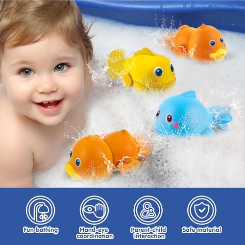 TERRIFI Baby Bath Toys, Magnetic Fishing Games for Kids 1-3 Years Old, Wind Up Swimming Fish, Duck and Whale Floating Water Toys for Infants and Toddlers, Bath Time Shower Gifts