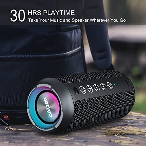 Ortizan Portable Bluetooth Speakers, IPX7 Waterproof Wireless Speaker with 24W Loud Stereo Sound, Outdoor Speaker with Bluetooth 5.3, Deep Bass, RGB Lights, Dual Pairing, 30H Playtime for Home, Party
