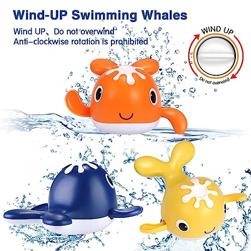 Joyzzz Kids Bath Fishing Toy, Magnetic Fishing Game with Wind-Up Swimming Whales, Toddler Bath Toys for Baby Bath Time Sensory Development, Boys Girls 2 3 4 5 Years Bathtub Toy
