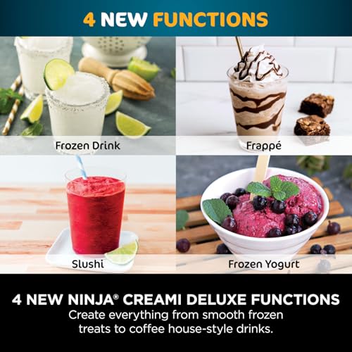 Ninja CREAMi Deluxe Ice Cream Maker & Frozen Dessert Maker with 3 Tubs, 10 Functions, Makes Ice Cream, Gelato, Sorbet, Frozen Yoghurt, Milkshakes, Slushi & More, 2-in-1 Flavour Option, Silver, NC501ME
