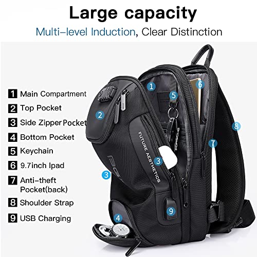BANGE Sling Bag, Waterproof Men's Chest Bag Shoulder bags Crossbody Sling Backpack for Menâ€¦â€¦