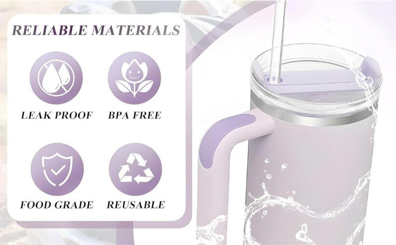 Quencher H2.0 FlowState Stainless Steel Vacuum Insulated Tumbler with Lid and Straw for Water, Iced Tea or Coffee, Smoothie and More, 40 oz (Rose Quartz)