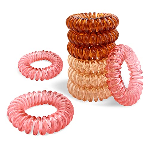 JINAVER Spiral Hair Ties, 9pcs Browr Coil Hair Ties for Women, Coil Bracelets for Thick Hair, Spiral Bracelet Phone Cord Hair Coils for Hair Ties Spiral