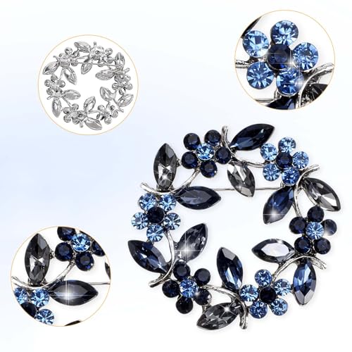 Flower Brooches for Women, Wreath Brooch Pin Rhinestone Brooch Pins Rose Flower Brooches Rose Floral Vintage Brooch Crystal Flower Brooches Pins for Women Girls Coats, Shawls, Wedding, Party, Proms