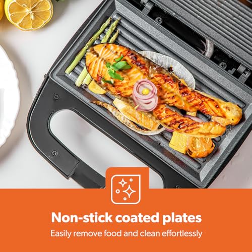 Geepas Portable Powerful 2 Slice Grill Maker with Non-Stick Coated Plates With Safety Locks,Cool Touch Handle & Skid- Resistant Feet, Power On & Ready Light Indicators 750 W GGM6001 Black