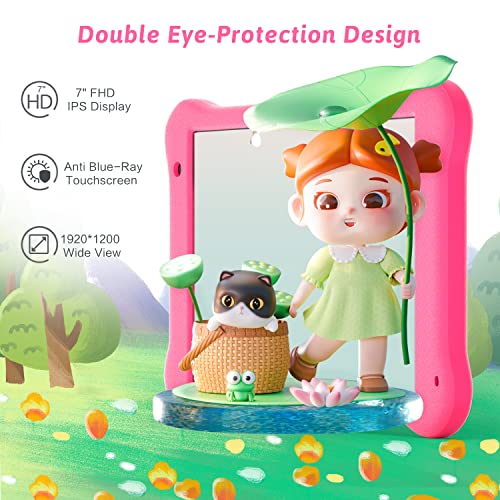 AEEZO Kids Tablet 7 inch WiFi Android 10 Tablet PC FHD 1024x600 IPS Screen, 2GB RAM 32GB ROM, Parental Control Tablet (Pink) (New Pink)