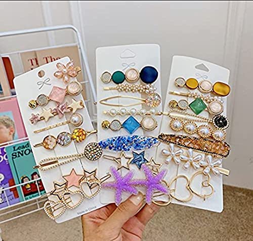 Annacreations Korean Fashion Style Pearl Rhinestone Metal Hair Clips Hair Pin Stylish Hair Accessories Jewellery For Women's And Girls, Multicolour (Pack of 24 Pcs)