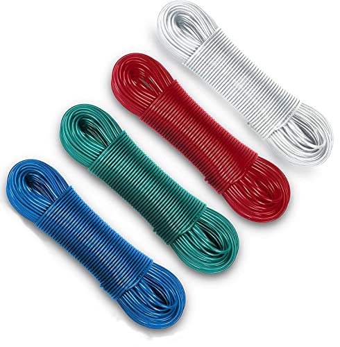 Aloud Creations PVC Coated Steel Wire Rope for Drying Clothes/ Clothesline, Length 20 Meter with 2 Plastic Hooks (Multi Colour) � Pack of 1