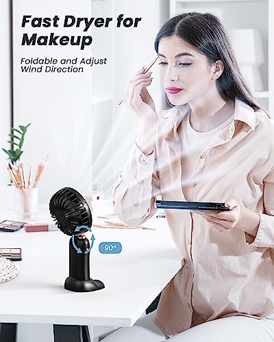 coldSky Portable Handheld Fan, 4000mAh Battery Operated Fan with LED Display, Handheld/Neck/Desk 3 in 1 Personal Small Fan, 90° Foldable Desk Fan with Base, 5 Speed Lash Makeup Fan for Women