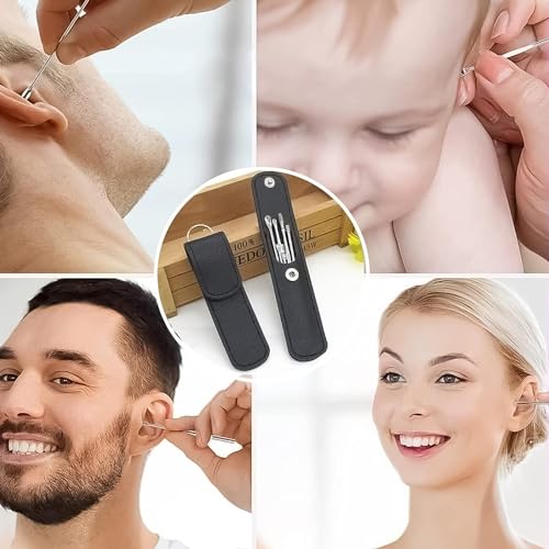 VELEGO 6 In 1 Ear Wax Removal Kit Ear Wax Removal Kit, 6Pcs Innovative Spring Earwax Cleaner Tool Set - Spiral Design Stainless Steel Ear Picks, Ear Cleaning Tool Set with Storage Box (Black)