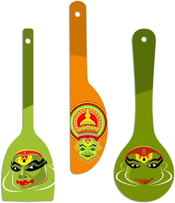 Artvibes Rajasthani Culture Wooden Wall Hanger for Home | Office | Living Room | Gift | Modern Decoration Items | Kitchen Wall Decor | Home Decor Hanging Items (WH_5012N), Set of 3