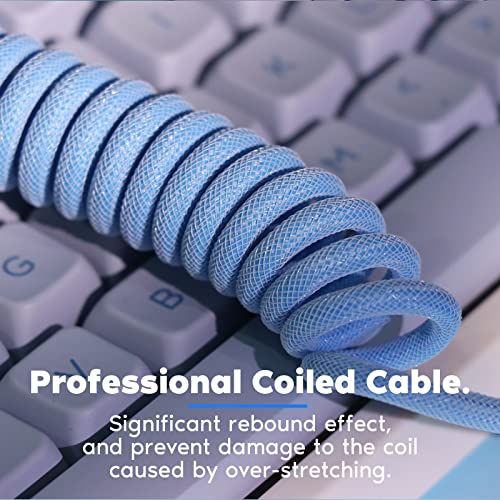EPOMAKER Mix 1.8m Coiled Type-C to USB A TPU Mechanical Keyboard Space Cable with Detachable Aviator Connector for Gaming Keyboard and Cellphone (Peacock Blue)
