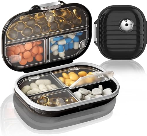 Travel Pill Organizer, 2 Pack Portable Pill Box 7 Day Small Pill Case Moisture Proof Daily Medicine Vitamin Container for Vitamins, Supplements Medication Tracker Travel Essentials (Small+ Large)
