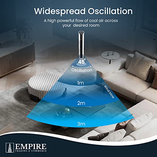 Empire 83cm/33-Inch Tower Fan with LED Display & Remote, 45W Cooling Fan for Bedroom, 3-Speed Oscillating Airflow with Timer – Quiet Operation for Home, Office & Living Room (White)