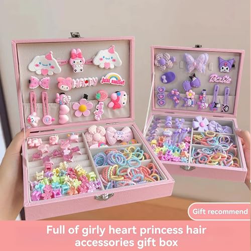 Beauenty Hair Accessories Set, Girls Hair Dress Up Kit with Jewelry Box, Hair Ties, Hair Clips, Princess Dress Up Toys Deluxe Set, Gift Toys for Age 3 4 5 6 7 8 9 10 Girls Kids Toddlers (Pink)