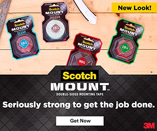 Scotch Mount Clear Tape 1 in x 60 in (2.54cm x 1.52m), 1 roll/pack | Holds 6.8 kg whole roll | Transparent color | Multi-Surface | Easy to use | No Tools | Double Sided Adhesive Tape