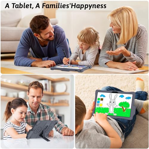 Kinstone 10.1" Android 12 Kids Tablet - 4GB (Expandable), Quad-Core, IPS Screen, 6000mAh Battery, Parental Control, with Protective Case & Stylus Pen - Ideal Gift for Toddler & Children