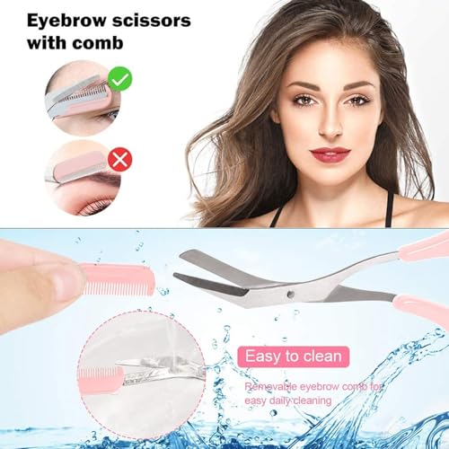 Paporich Eyebrow Trimmer Set Stainless Steel,Eyebrow Razor Eyebrow Scissors with Comb Beauty Tools, for Beginner Make Up Tool Hair Removal Accessories, for Men and Women (Pink, Pack of 3)