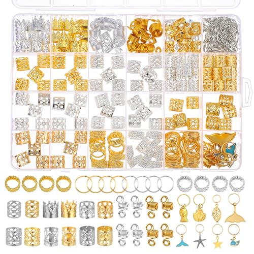 JINXXTTA 292Pcs Ramadan Hair Accessories for Braids, Gold Hair Charms, Metal Hair Clips & Rings, Braid Clips for Women, Girls, Boys & Men